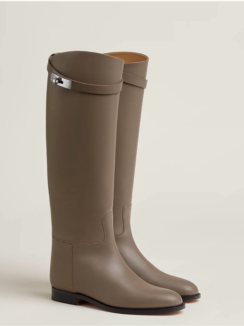 Hermes Jumping Booys Taupe Knee-High Leather Riding Boots